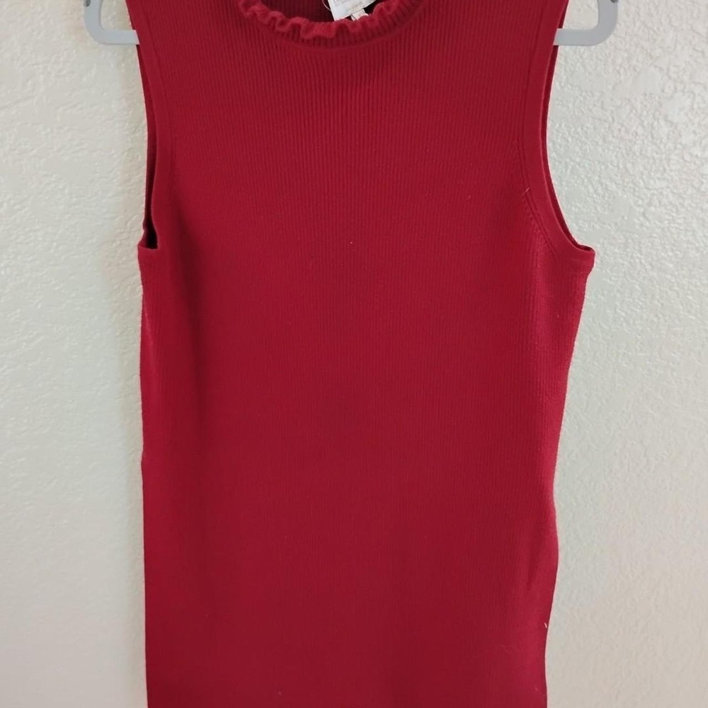 Laundry Red Mock Neck Ribbed Tank Red sleeveless knit Preppy minimalist clean